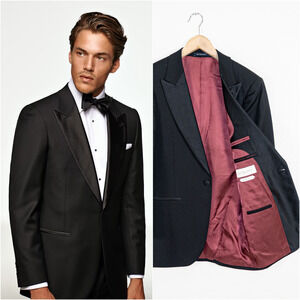 Suitsupply Black Tuxedo Jacket with Burgundy Lining